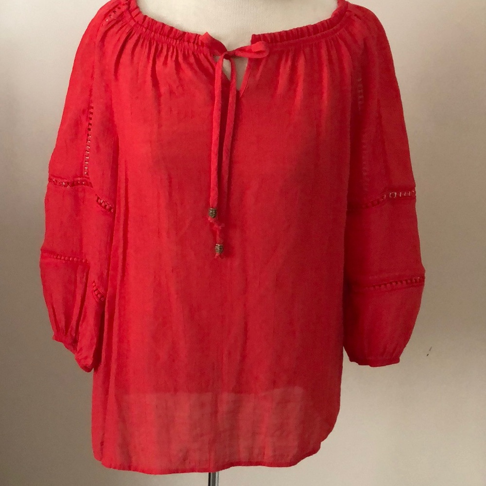 ALYX crinkle gauze Blouse Elastic trim small Boho  red long 3/4 blouson sleeves